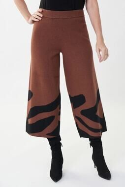 Joseph Ribkoff Animal Print Jacquard Pants S Cropped Sweater Knit Culotte